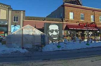 A community-built greenhouse in front of Cup Foods at 38th and Chicago Avenues in Minneapolis.