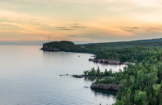 Lake and forested lakeshore.