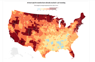 A map of the change in average temperature from 1895 to 2021 in the United States.