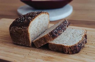 Loaf of bread cut into slices.